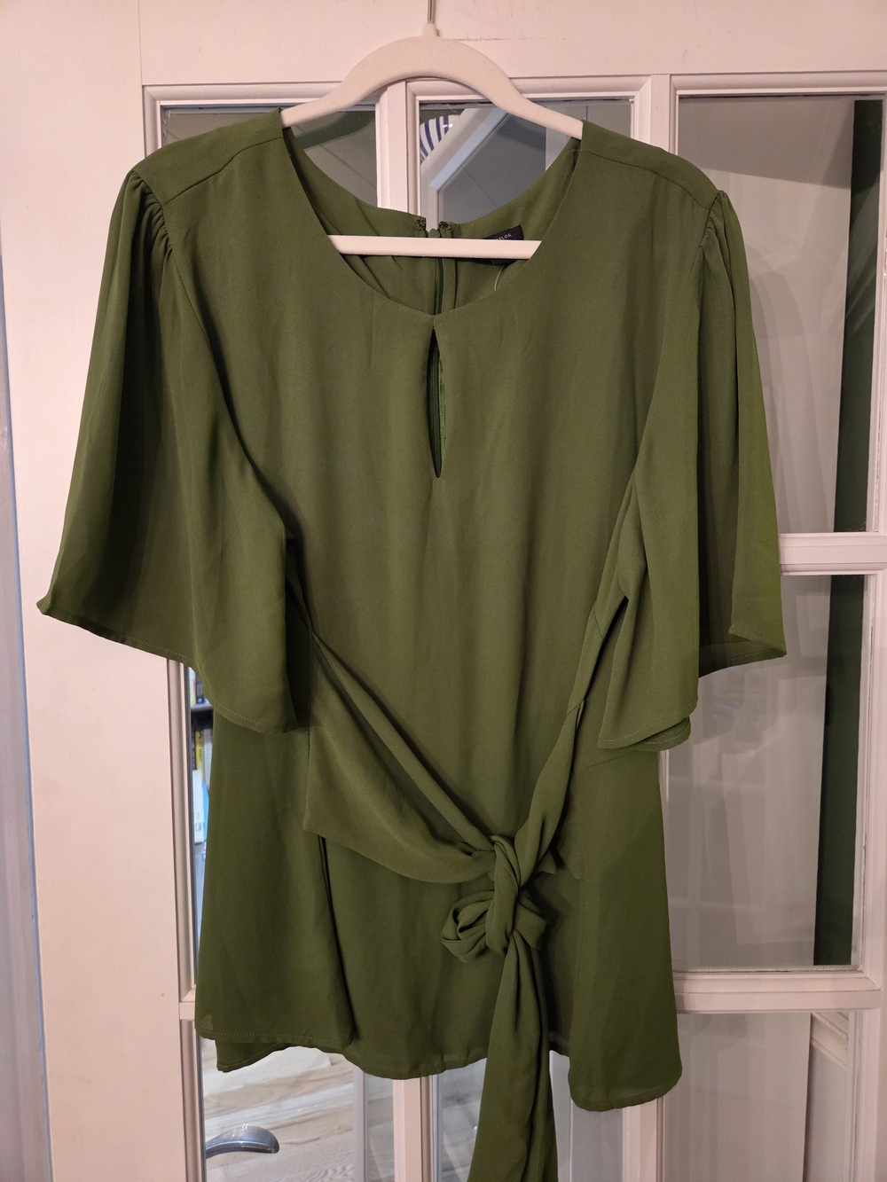 Ann Taylor Factory Olive Green Tie-Front Blouse